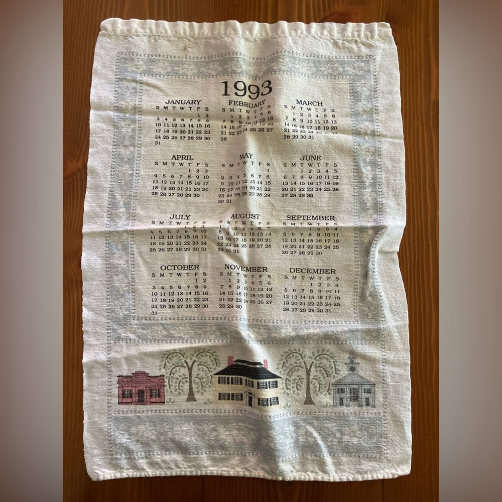 1993 calendar tea towel. Slight stains